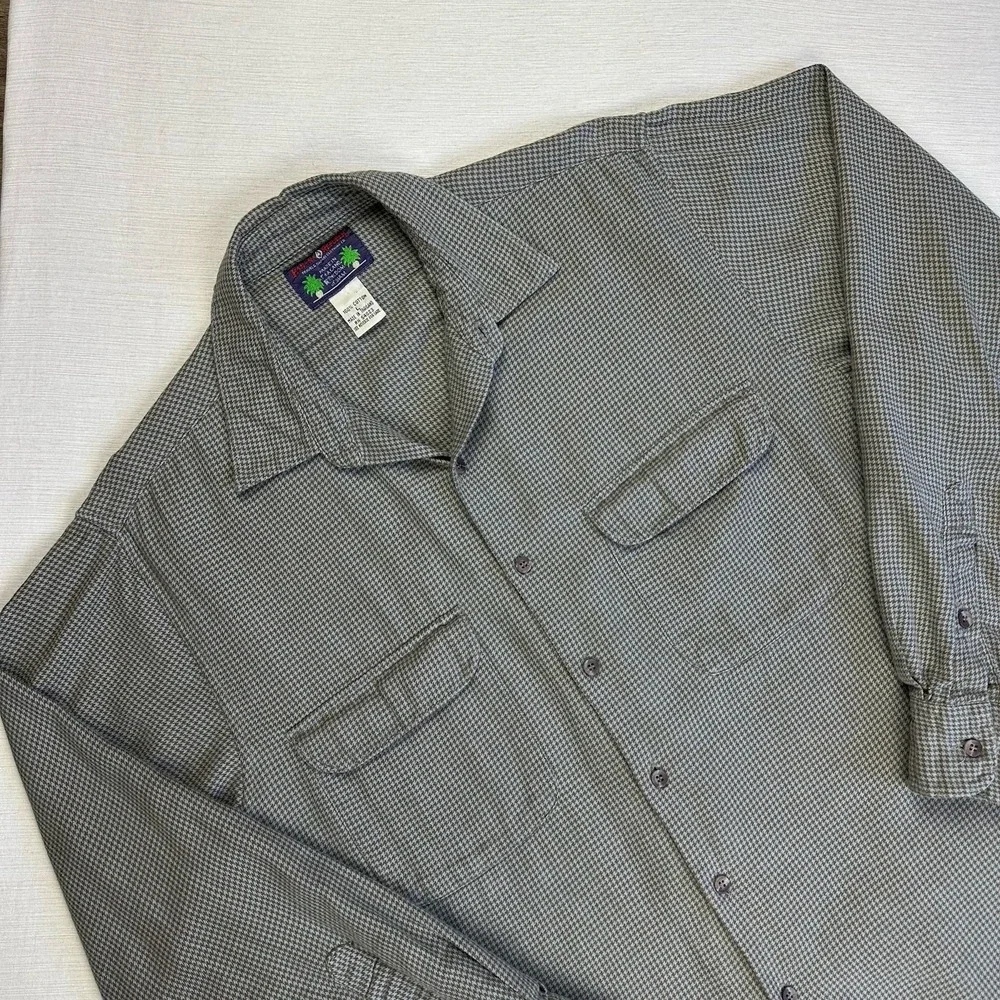 VTG 80s Banana Republic Houndstooth Shirt Men L Cotton Travel Safari Button Up